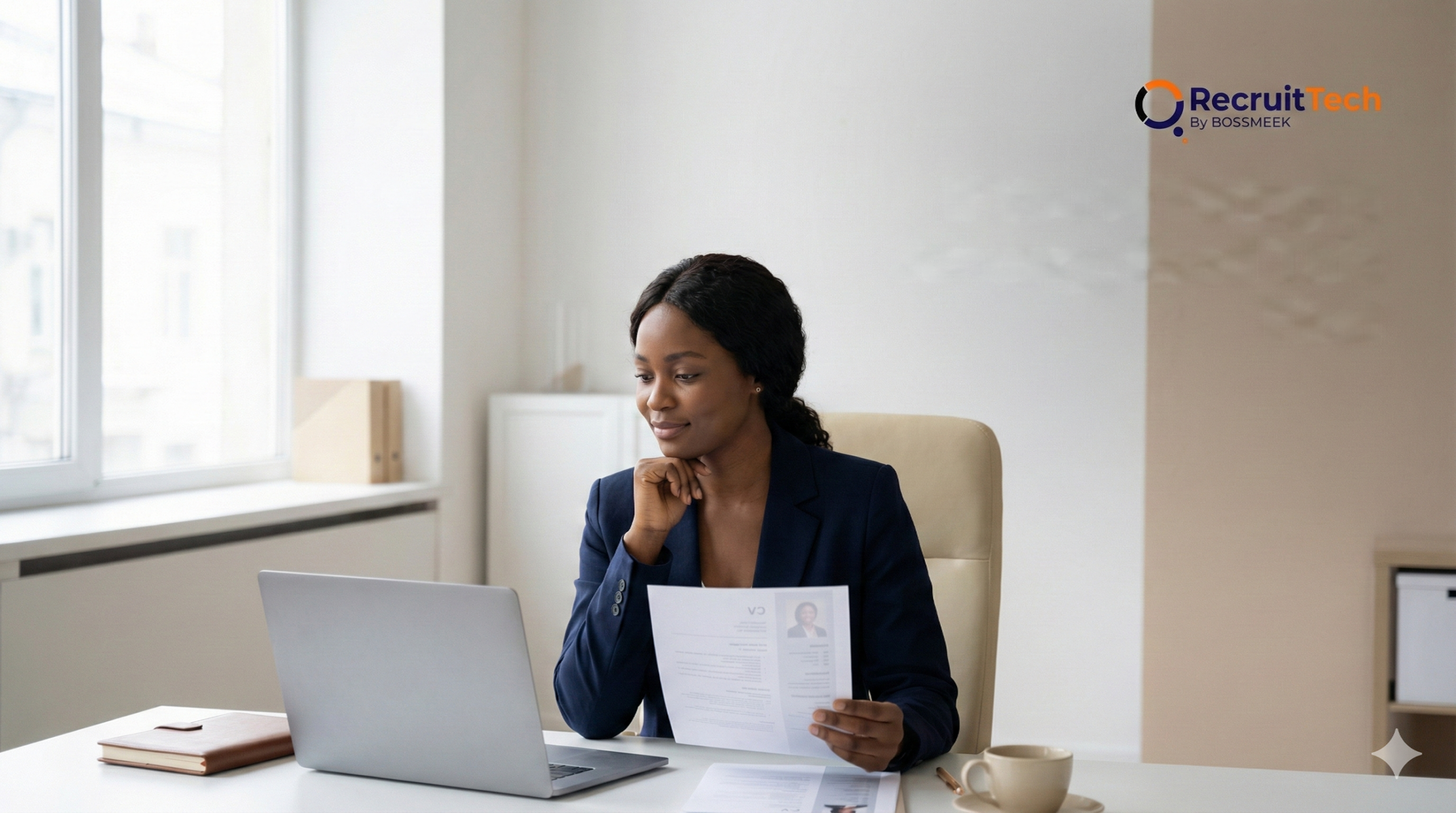 Employer thoughtfully reviewing CVs at a desk, representing intentional and strategic hiring decisions in January.